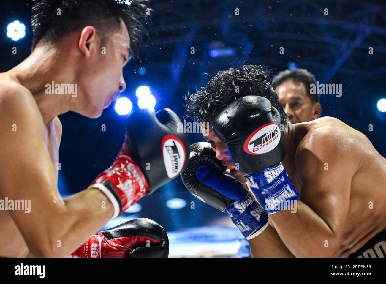 Anuchai CPF defeats Ricardo Sueno for the IBF PAN Pacific Bantamweight title at Rangsit stadium, Pathum Thani, Thailand on 19 July 2023 Stock Photo