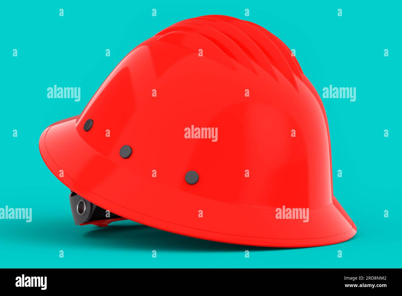 Red safety helmet or hard cap isolated on green background. 3d render and illustration of