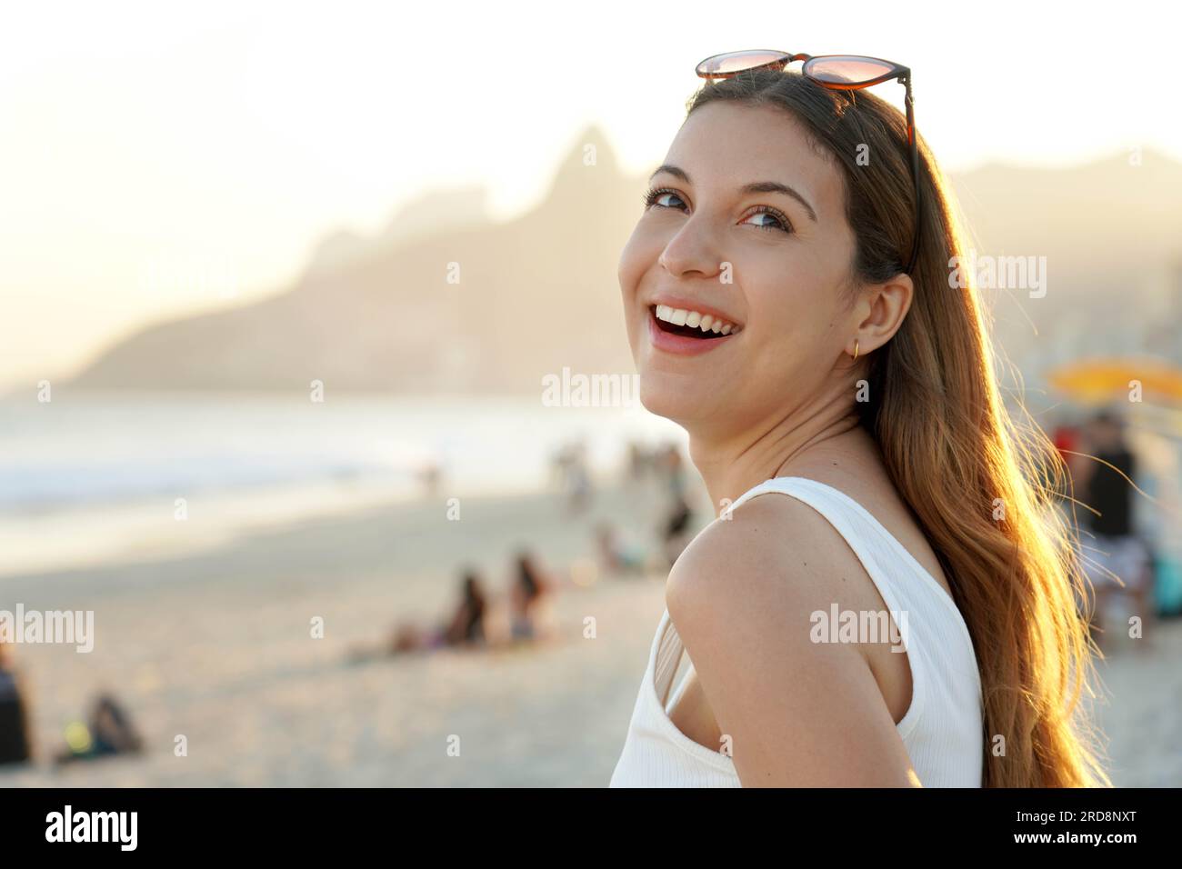Close-up of Brazilian Girl Enjoiying Ipanema Beach, Rio de Janeiro, Brazil Stock Photo