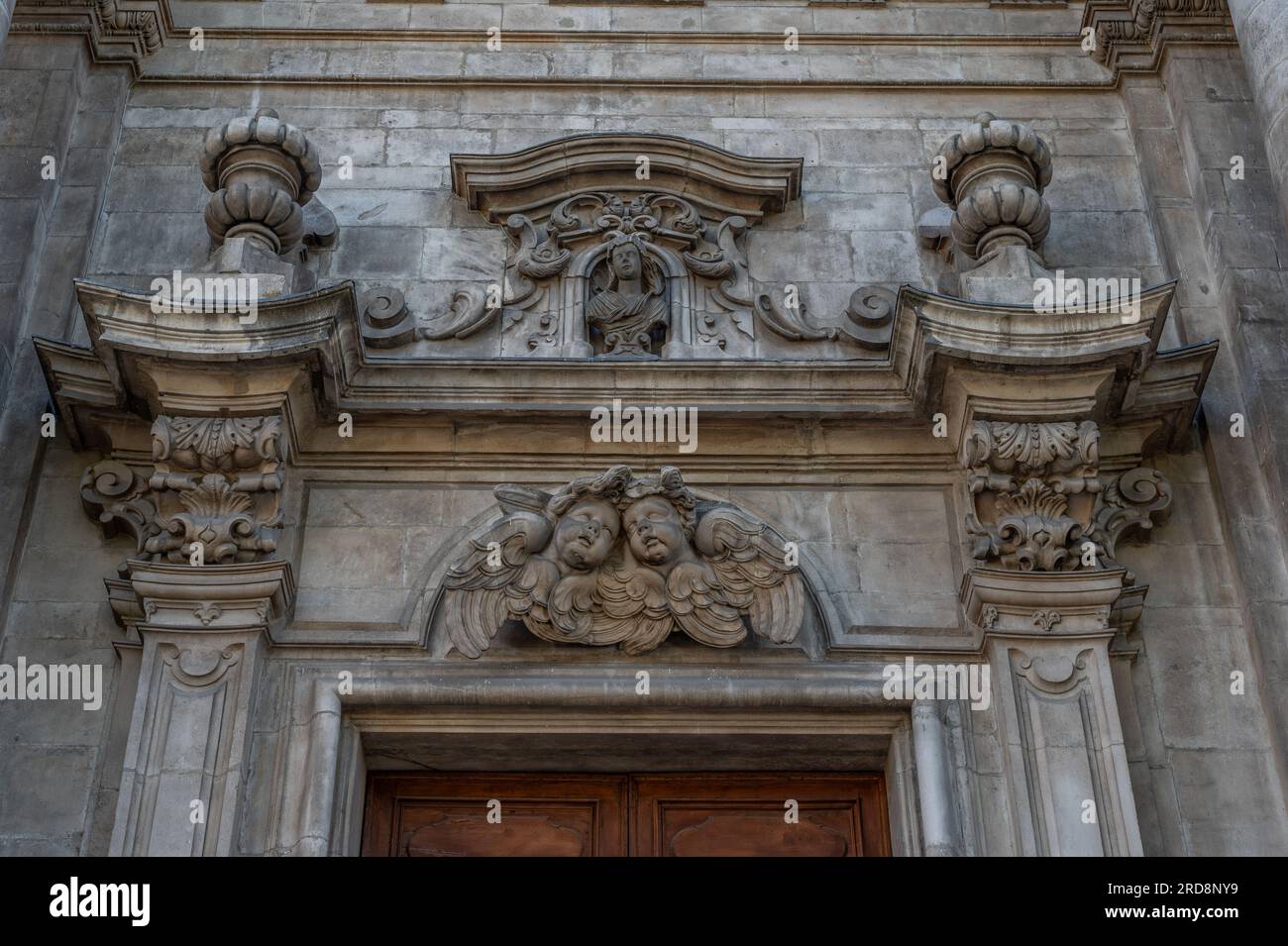 Church and hospital were founded in 1320 by the lay brotherhood of the Compenitenti. The construction was superimposed on some sacred pre-existences, Stock Photo