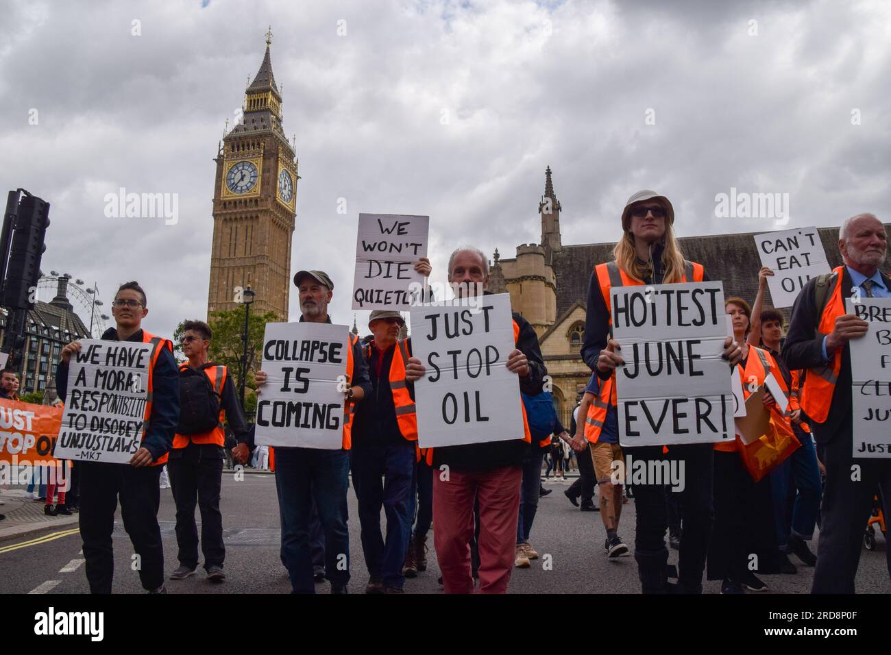 London, UK. 19th July 2023. Just Stop Oil activists stage their biggest
