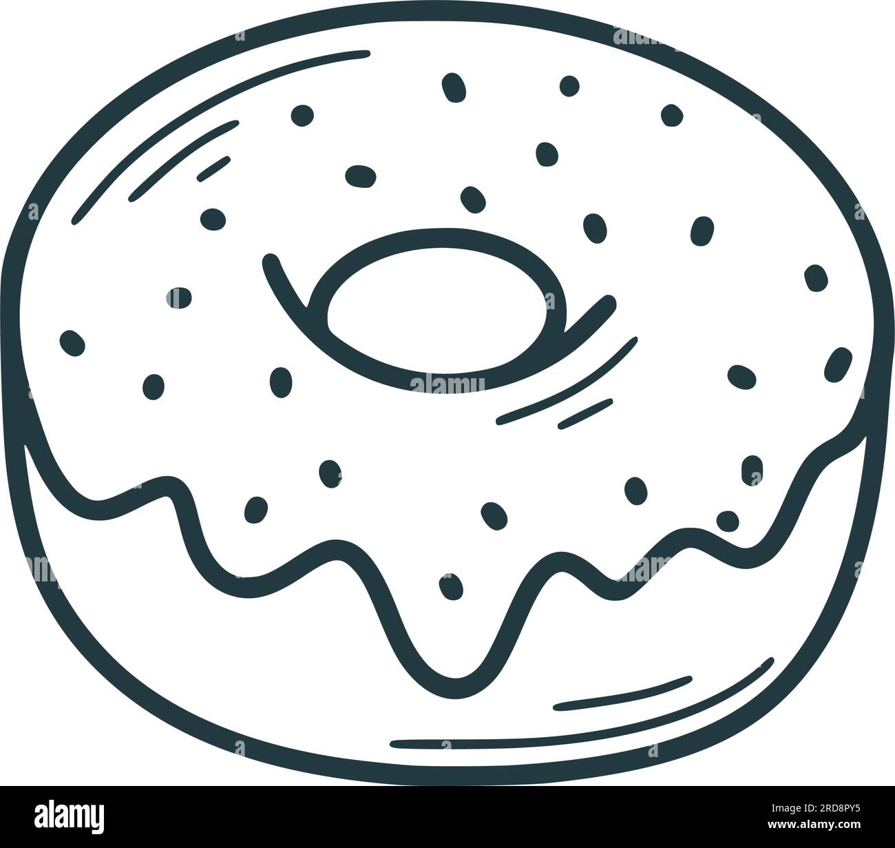 Sweet donut hand drawn clip art. Delicious pastries in glaze with sprinkles doodle style illustration. Takeaway food, bun icon. Cute round pastry Stock Vector