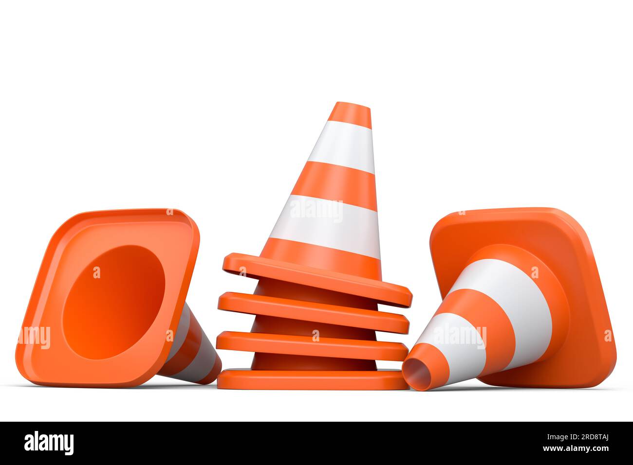 Set of traffic cones for under construction road work on white ...