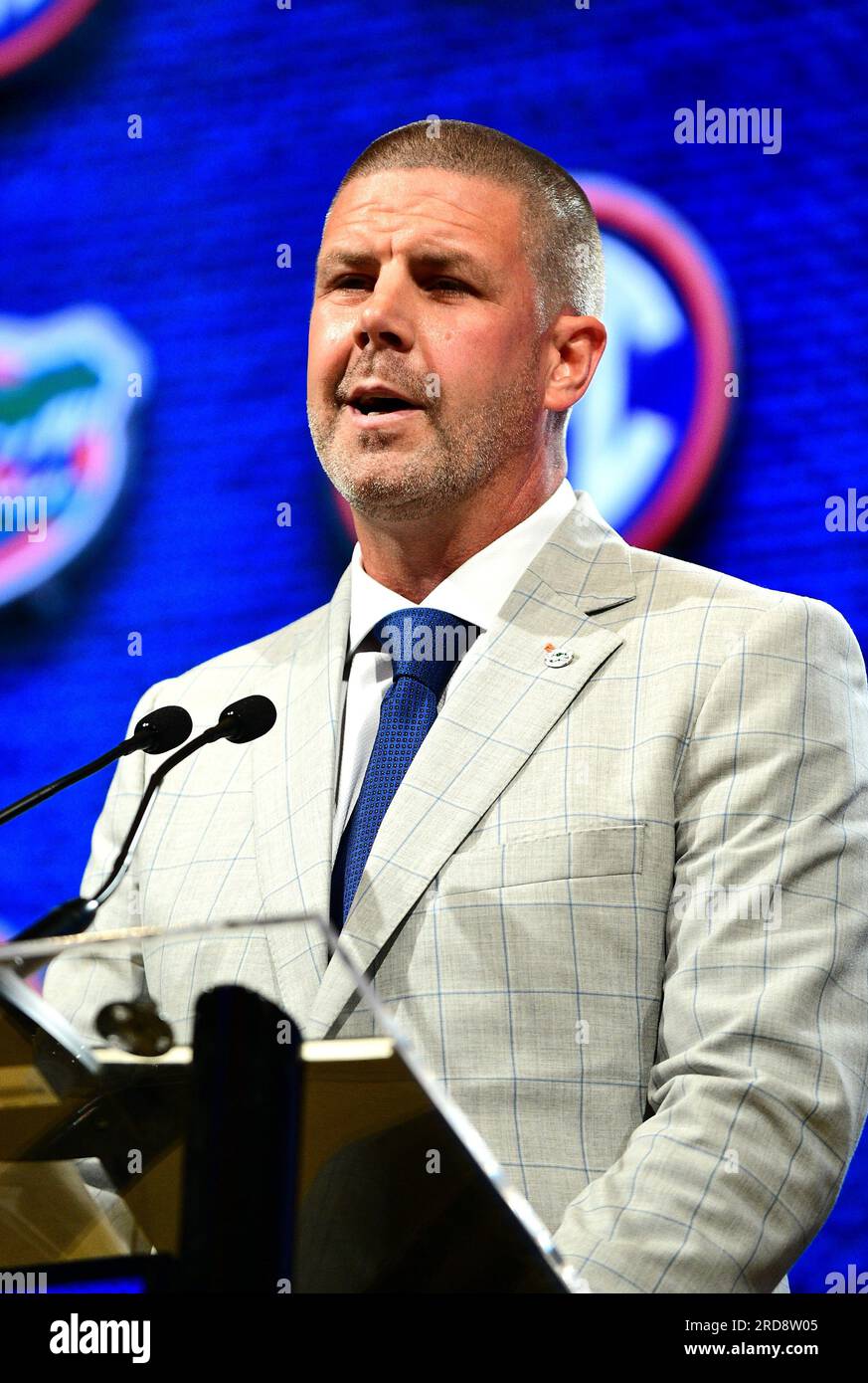 Nashville, Tennessee, USA. 19th July, 2023. Florida Gators head football coach BILLY NAPIER speaks with the media at the SEC Football Media Days in Nashville. (Credit Image: © Camden Hall/ZUMA Press Wire) EDITORIAL USAGE ONLY! Not for Commercial USAGE! Stock Photo