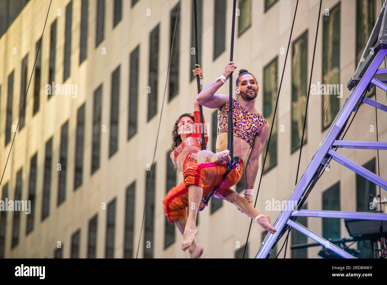 Montreal, Canada - July 14 2023: People performing Completement cirque Trois Giants on street of Montreal Stock Photo
