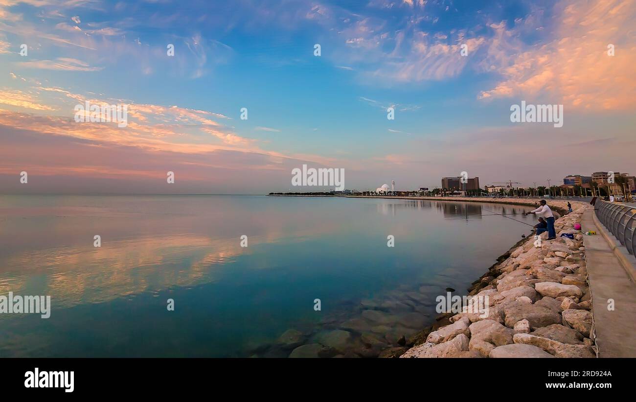 Dramatic sunrise clouds view in Alkhobar sea side Saudi Arabia. City : Khobar, Country : Saudi Arabia. Stock Photo
