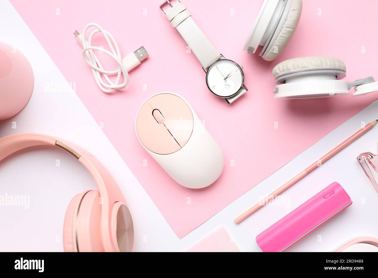 Composition with different gadgets on white background Stock Photo