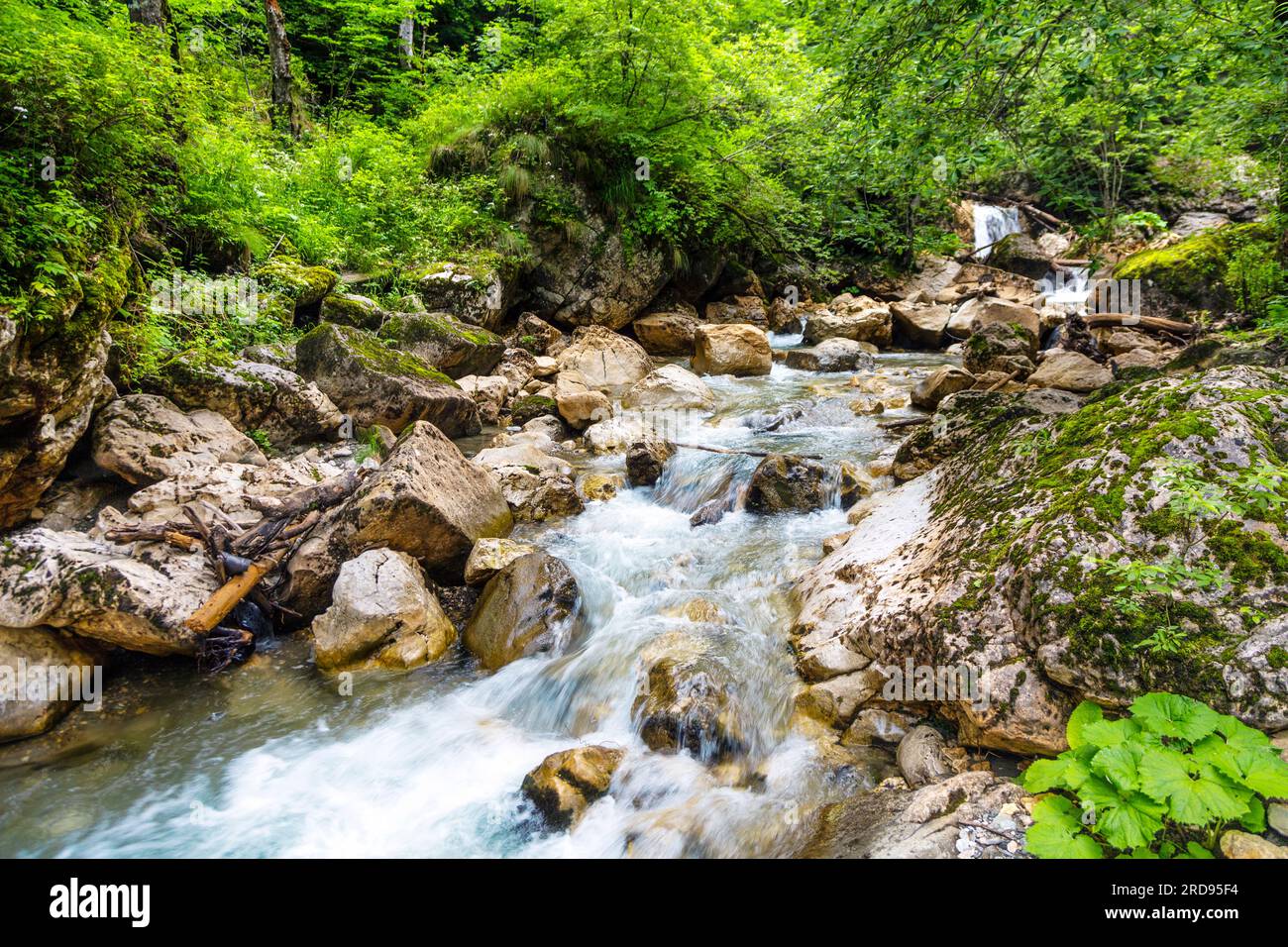 Waterfalls on the Ialomița River near Lacul Scropoasa, Bucegi Mountains, Romania Stock Photo