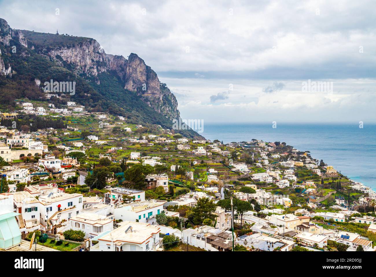 View of houses on a hillside from Marina Grande, Capri, Italy Stock Photo