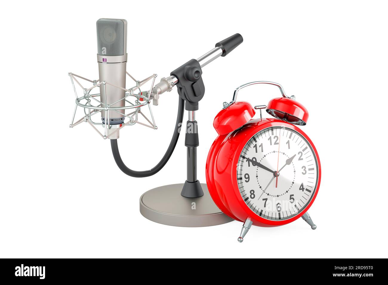 Retro microphone with alarm clock, 3D rendering isolated on white