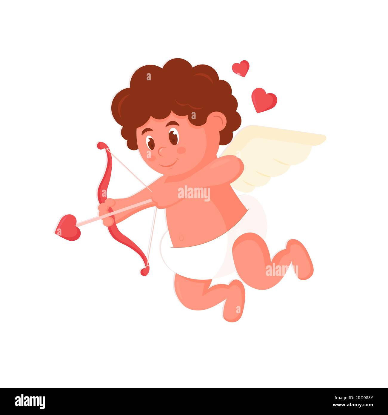 Cupid Vector. Cupids Silhouette. Valentine Day Card. Shoots A Bow. Flat Cartoon Illustration. Stock Vector