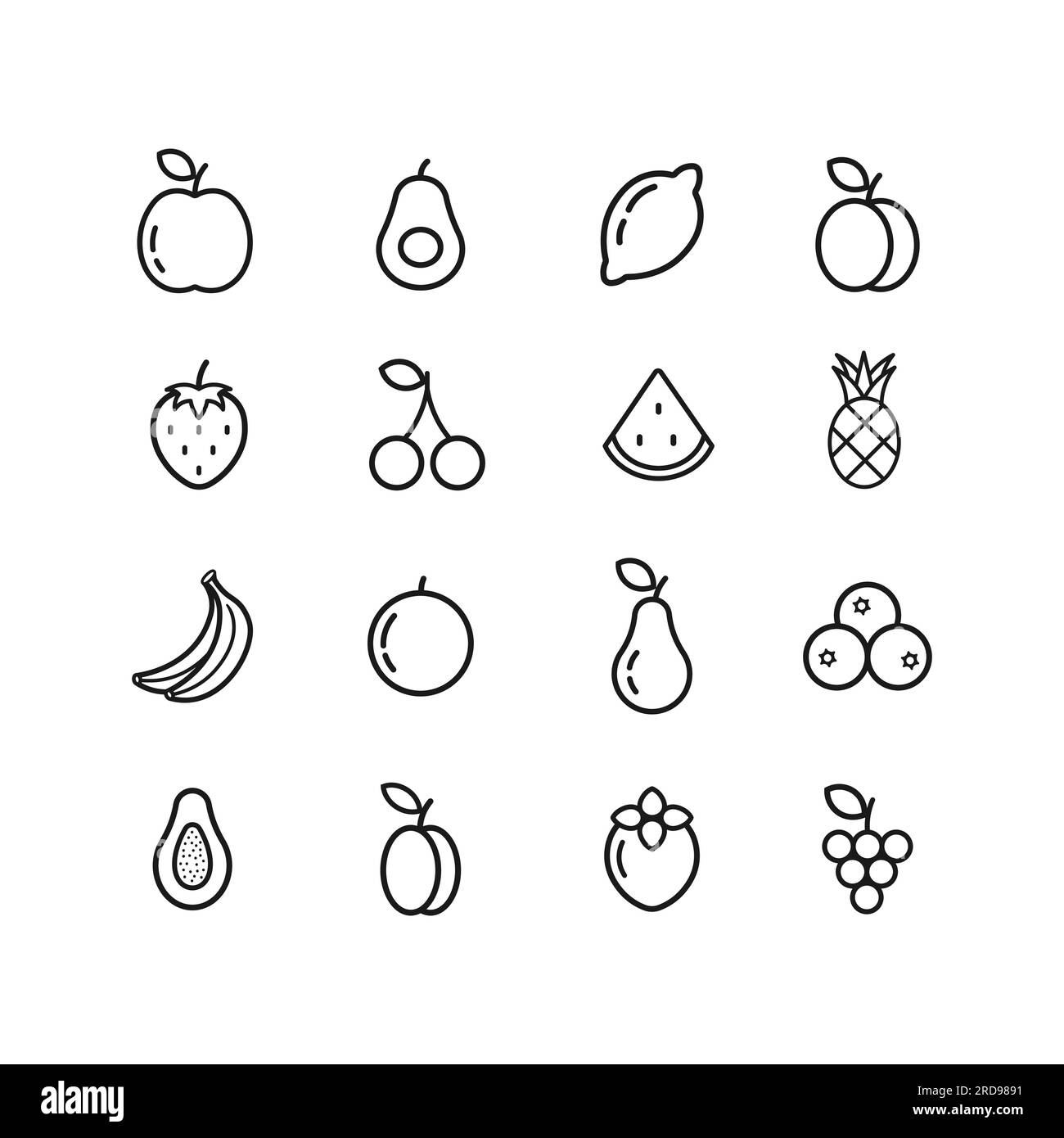 Simple set of fruit related vector line icons. Contains such icons as
