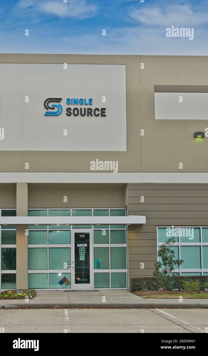 Houston, Texas USA 02-25-2023: Single Source office building exterior in Houston, TX. National auto and industrial paint and coatings distributer. Stock Photo