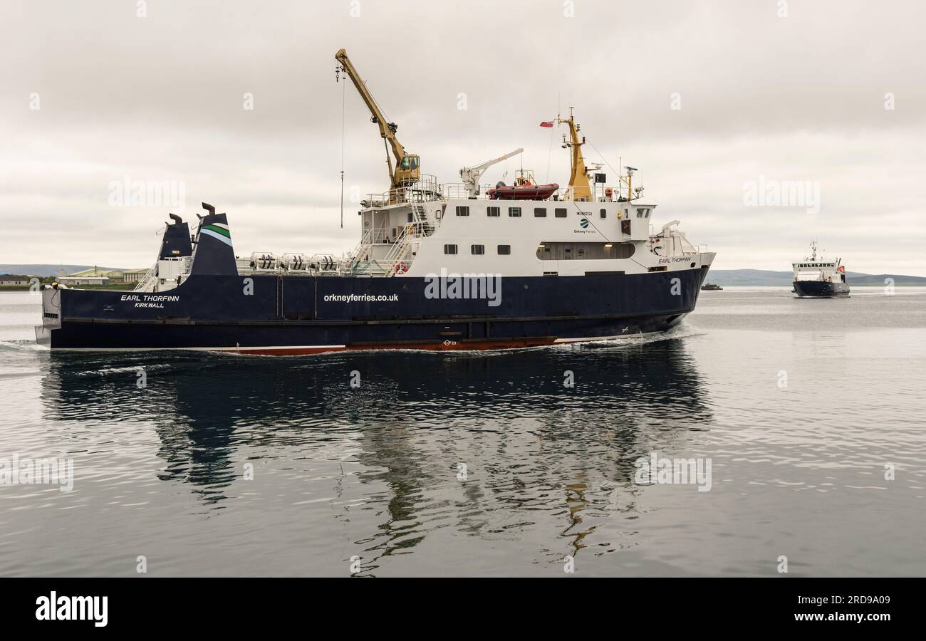 Kirkwall, Orkney Island, Scotland, UK. 4 June 2023.  Inter island ferry, Earl Thorfinn outbound from Kirkwall to the Scottish  outer north islands. Stock Photo