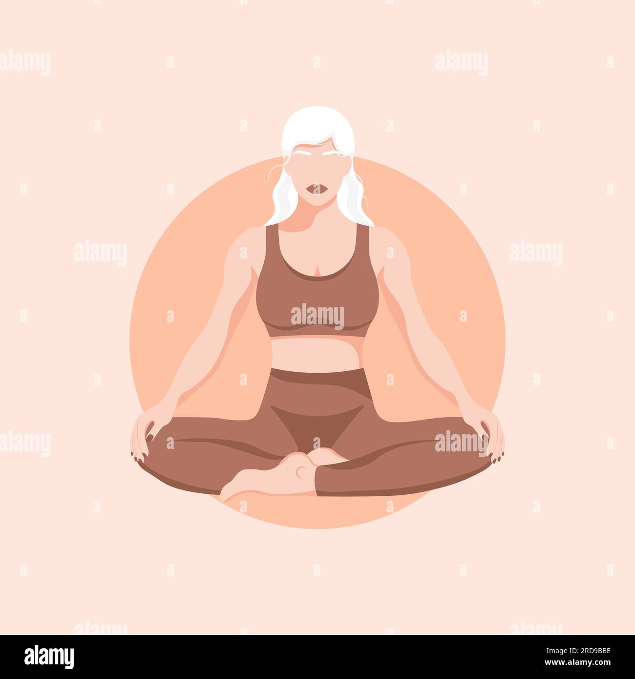 girl sitting in the lotus position. illustration of characters in flat style. the concept of yoga, relaxation, self-awareness. vector template.illustr Stock Vector