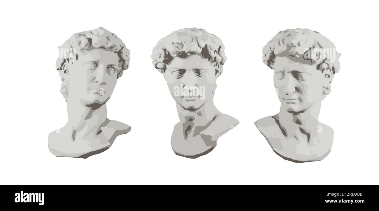 David bust on isolated background. Michelangelo's David statue. Vector