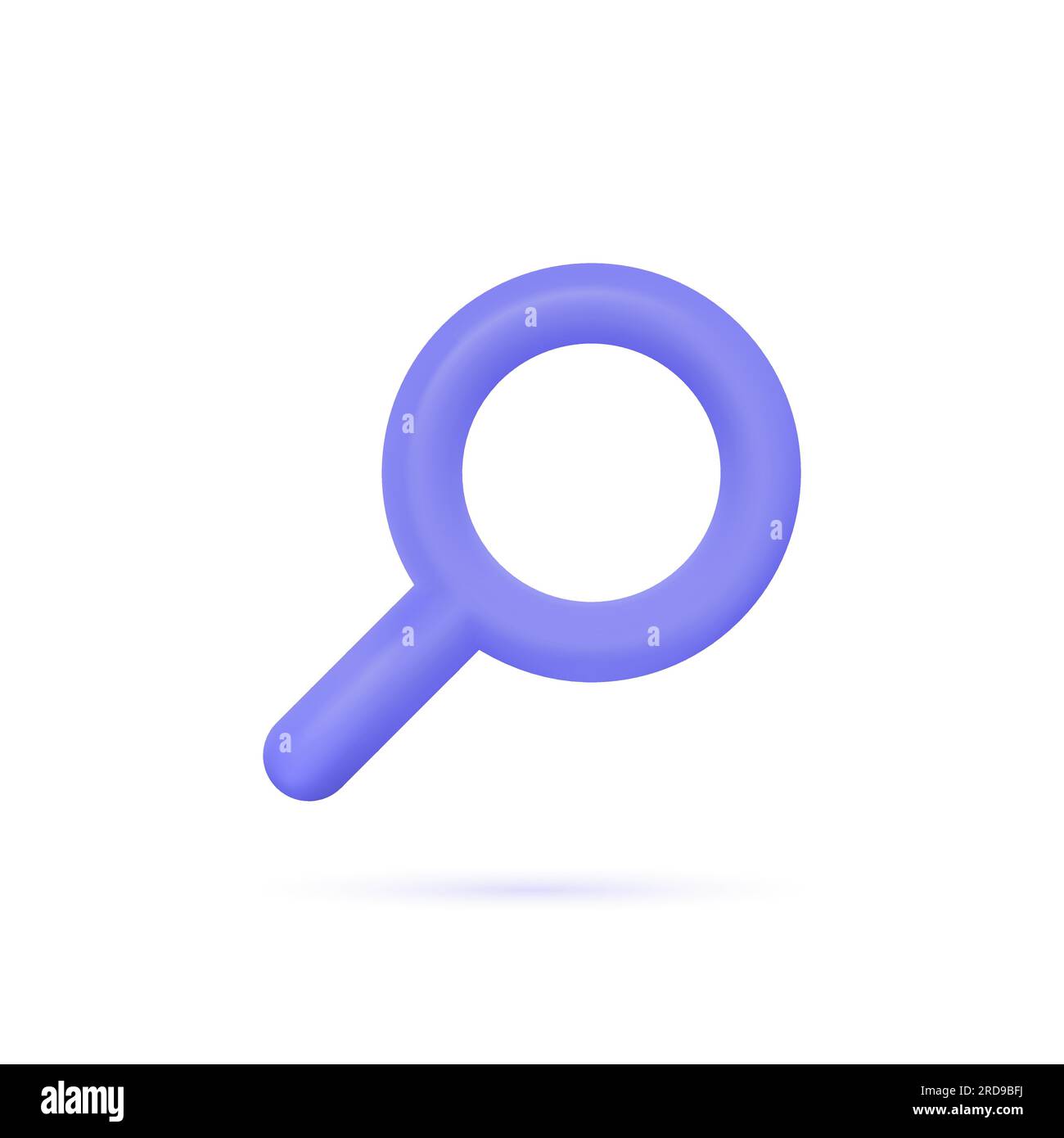 3d magnifying glass icon in minimalistic cartoon style. purple is an optical tool for finding details and reading fine print. vector illustration isol Stock Vector