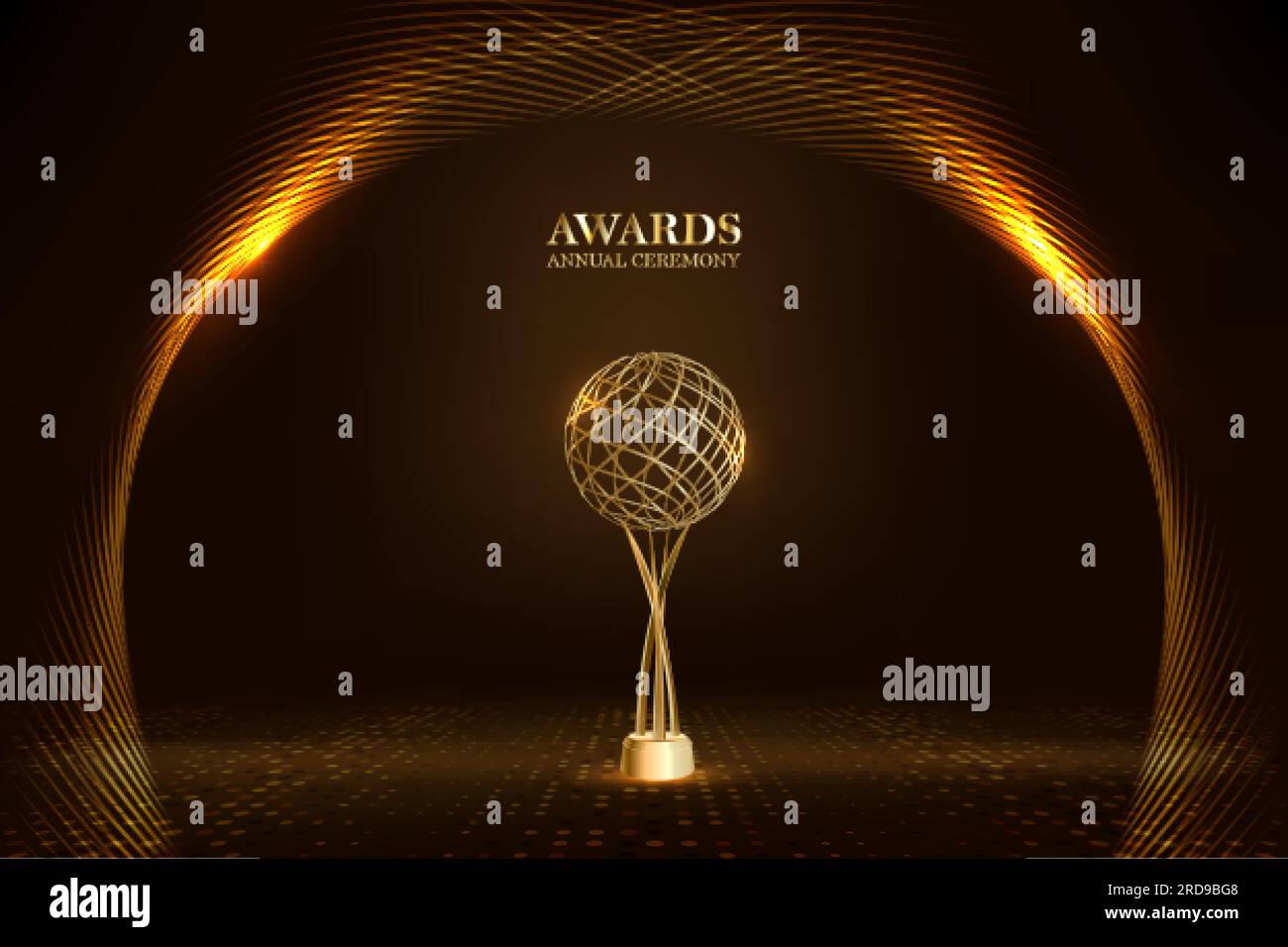Golden black background of the award. Stunning luxury graphics. Shining wavy lines. Stock Vector