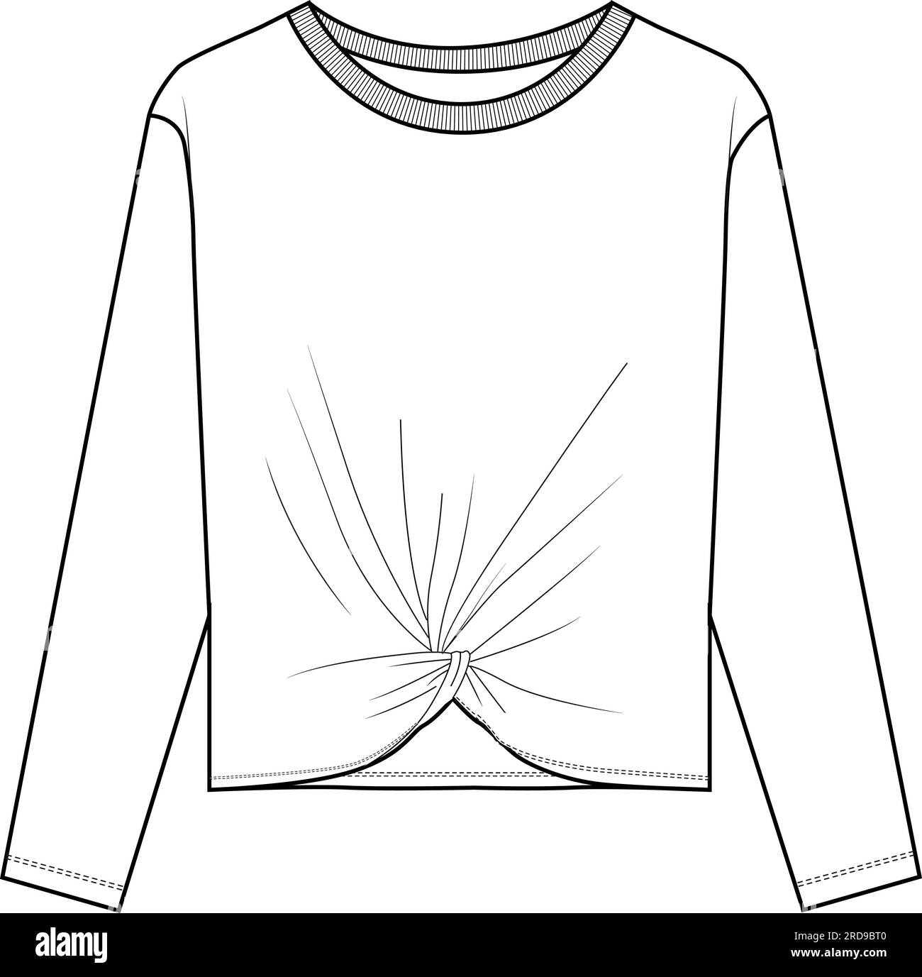 Casual full sleeve front twist top mock up sketch Stock Vector