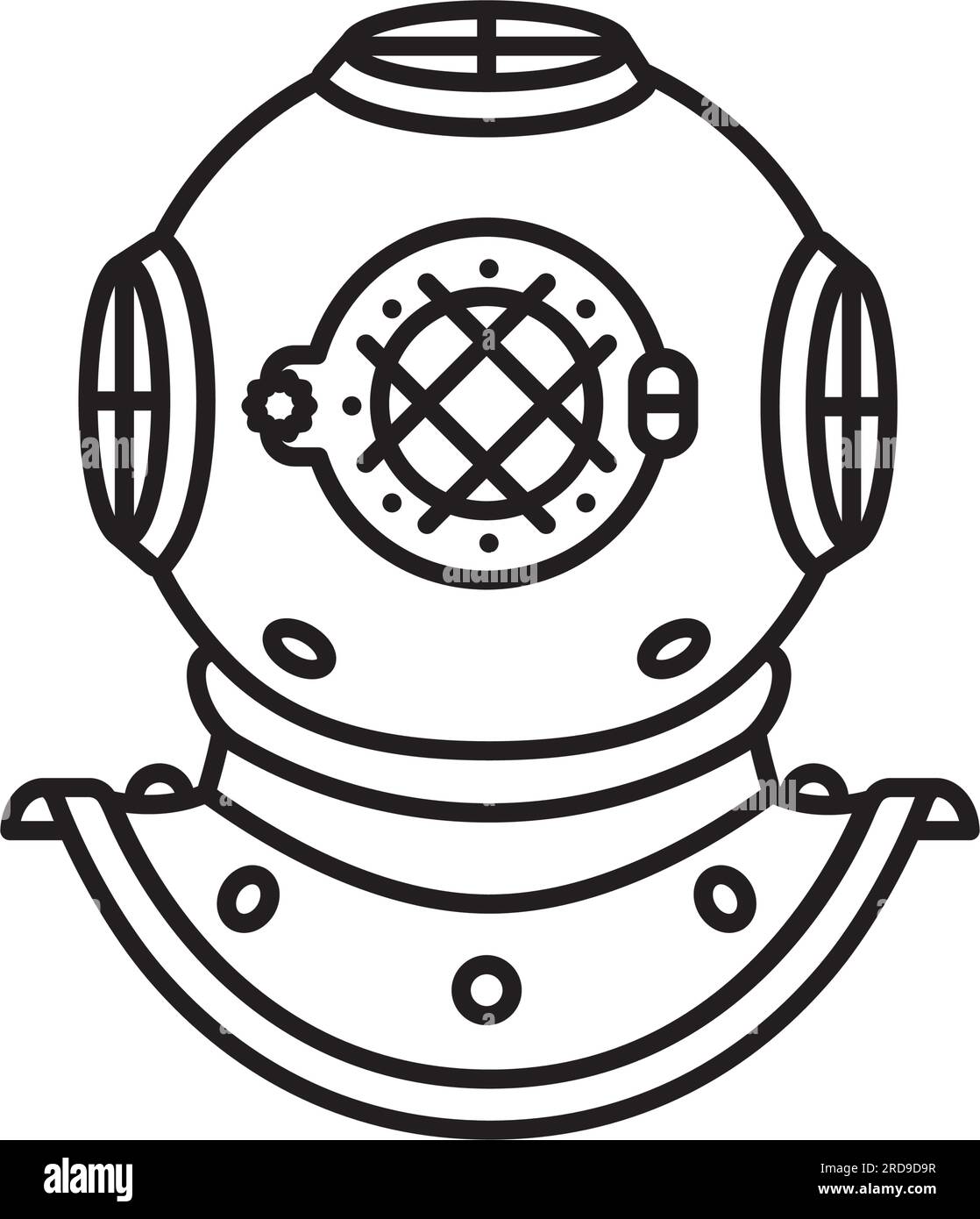 Vintage diver's helmet vector line icon for Cousteau Day on June 11 ...