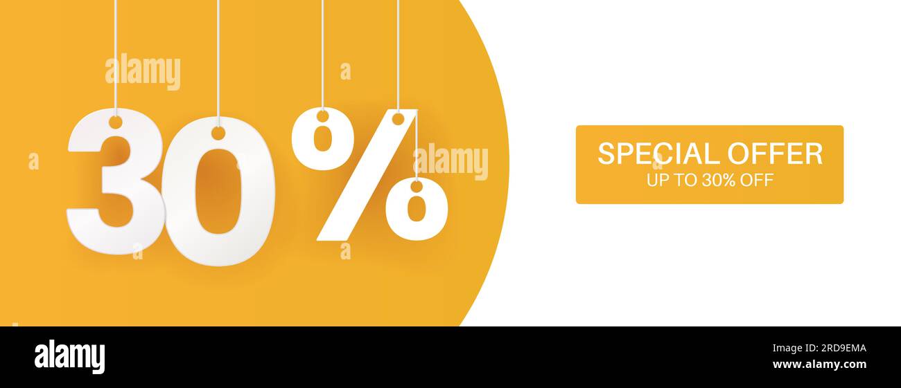 Wide yellow banner. 30 percent off banner Stock Vector Image & Art - Alamy