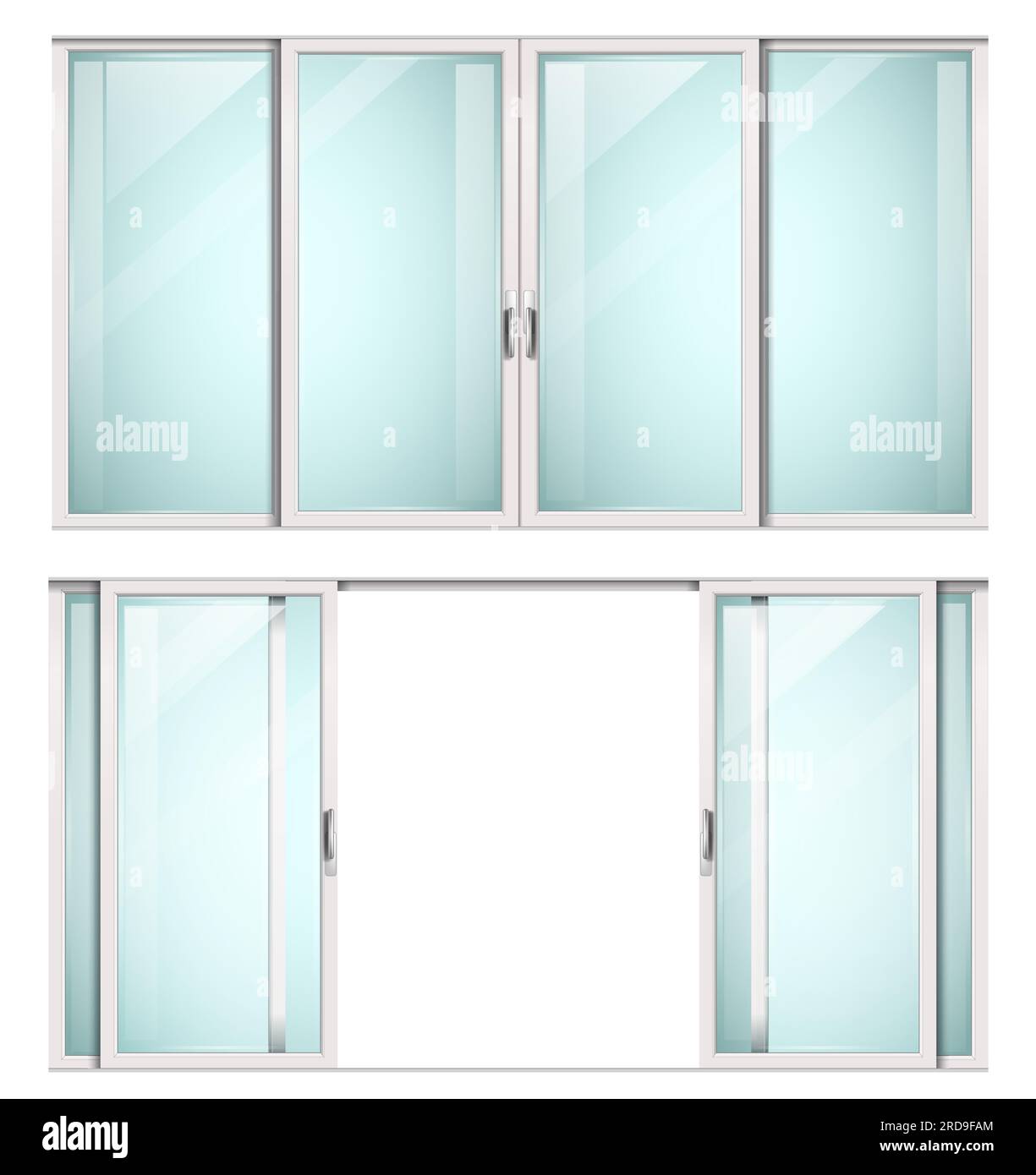 Modern sliding metal white door or window. Vector with transparent