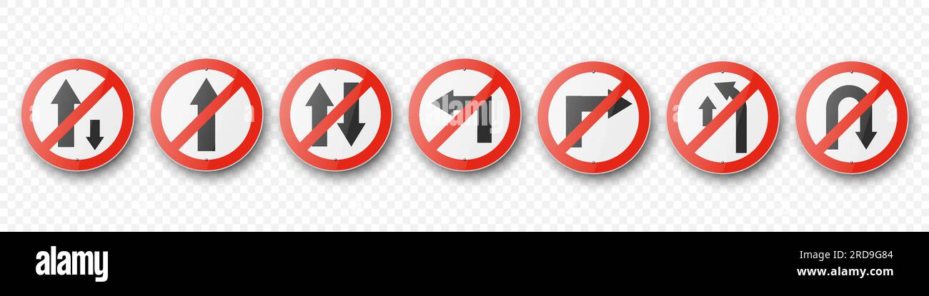 Vector Red and White Round Prohibition Traffic Sign with Arrow Icon Set ...