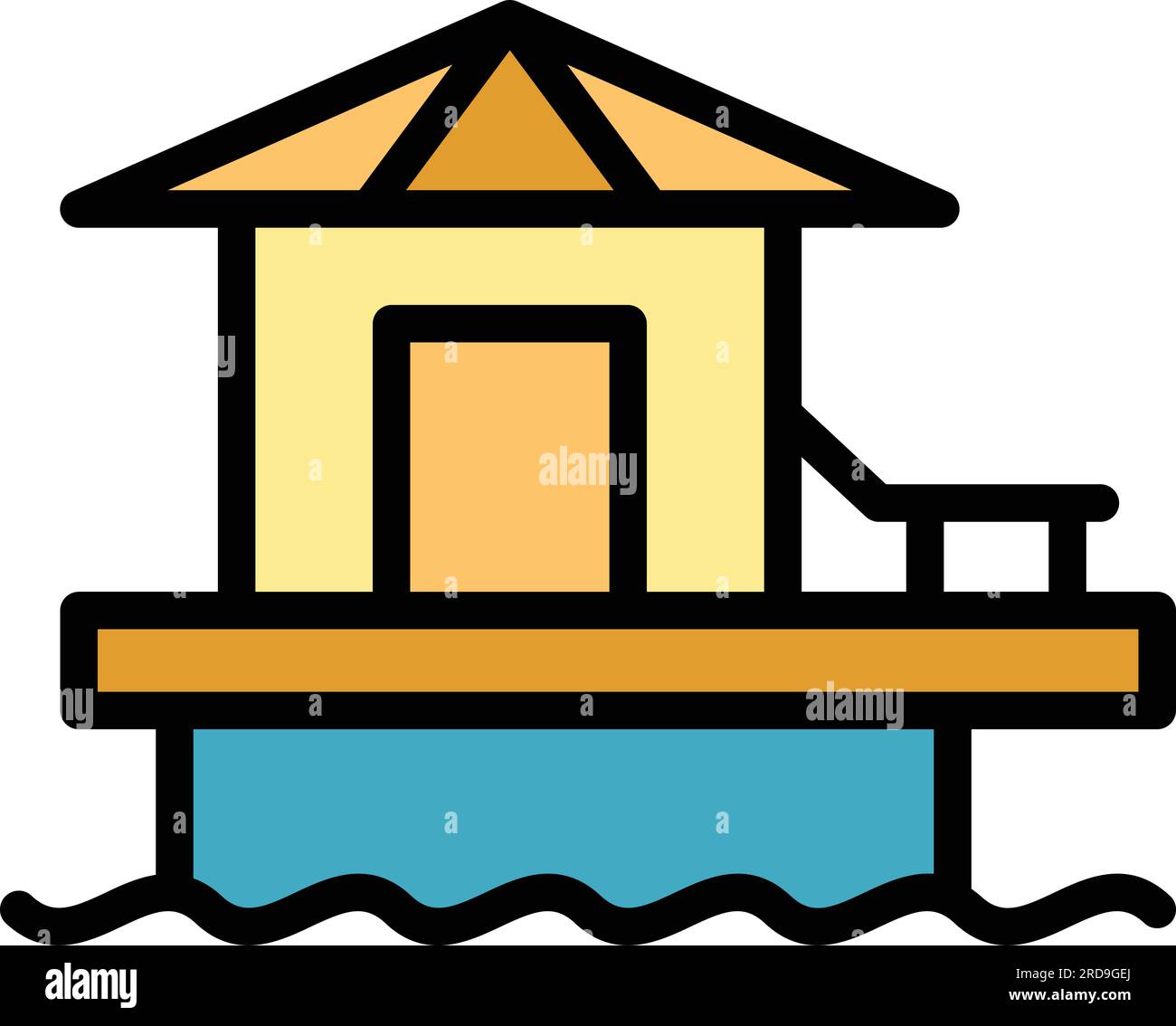 Sea house icon outline vector. Villa building. Island hotel color flat Stock Vector