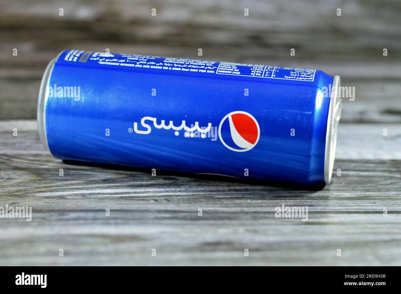 Cairo, Egypt, June 24 2023: Pepsi can, a Cola flavor plastic bottle, a carbonated soft drink manufactured by PepsiCo. Originally created and developed Stock Photo