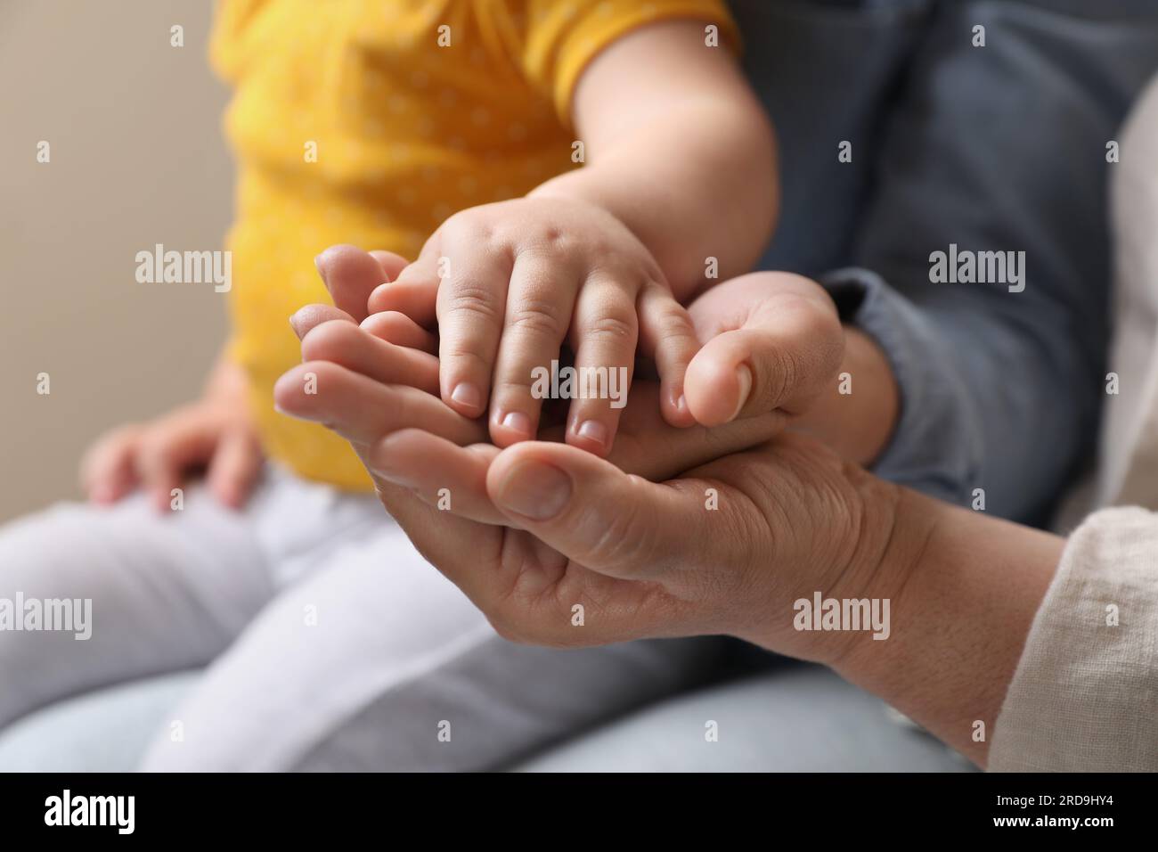Family holding hands together on beige background, closeup Stock Photo ...