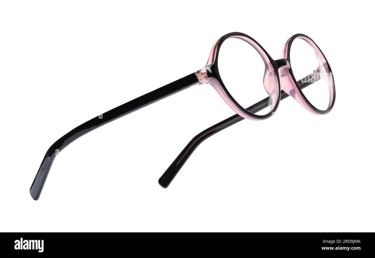 Stylish glasses with plastic frame isolated on white Stock Photo Alamy