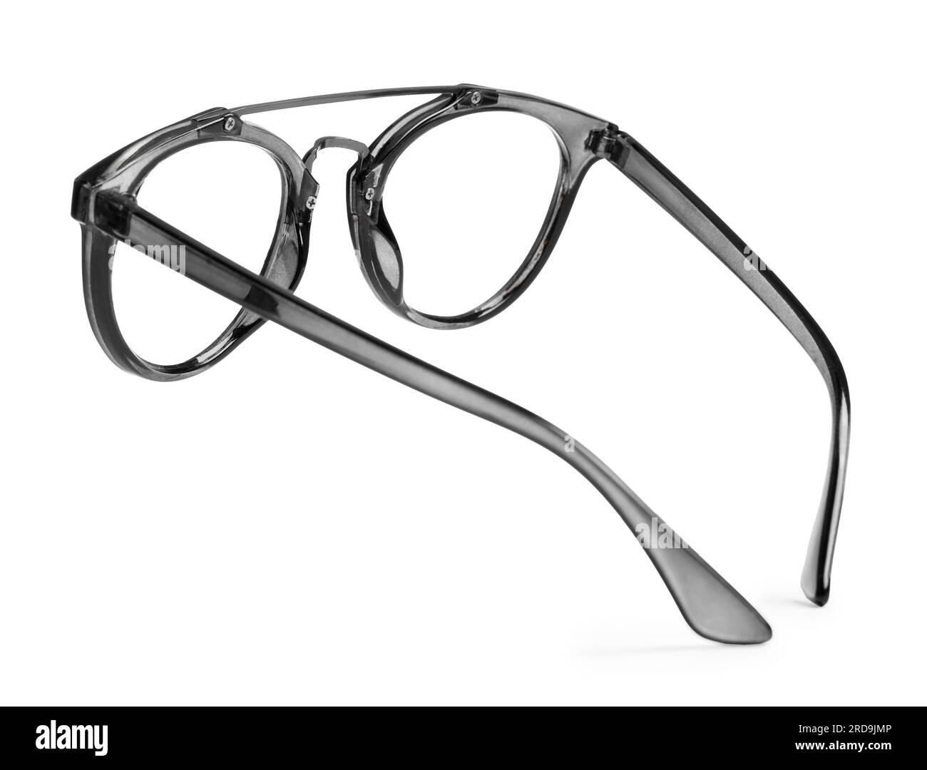 Stylish glasses with grey frame isolated on white Stock Photo Alamy