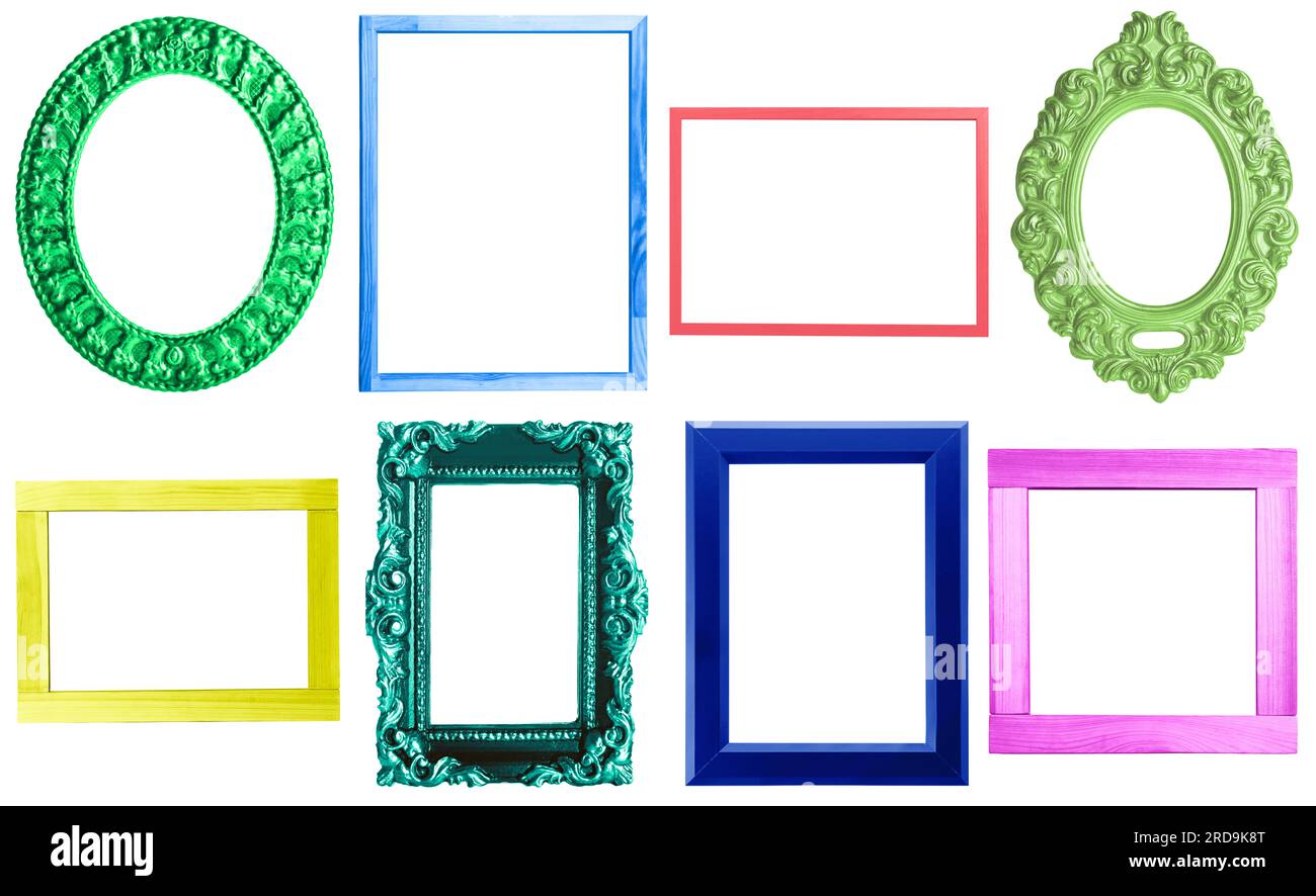 Collage with bright frames on white background Stock Photo - Alamy