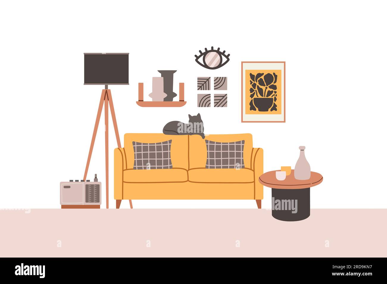 Living room modern interior set. Vector flat style collection of ...