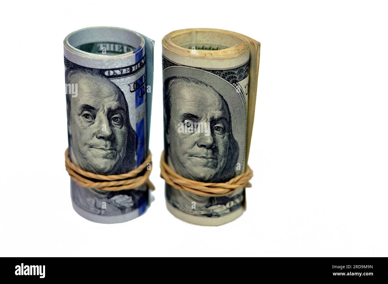 Rolls of 100 one hundred dollar banknote currency cash money old and