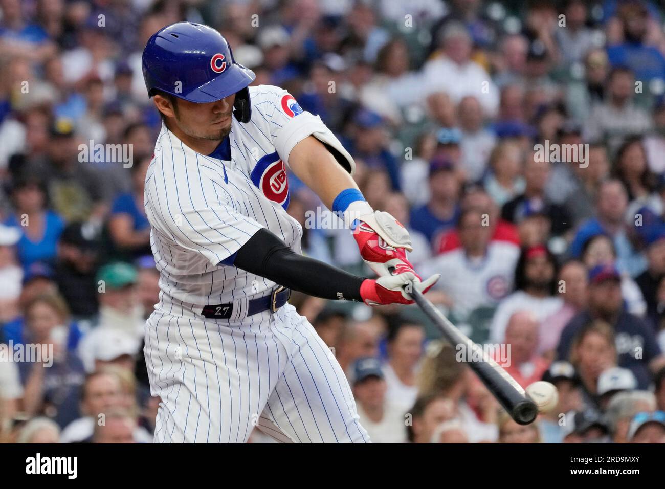 July 5, 2022: Chicago Cubs right fielder Seiya Suzuki #27 hits a two-run  home run in the fifth inning during MLB game between the Chicago Cubs and  the Milwaukee Brewers at American