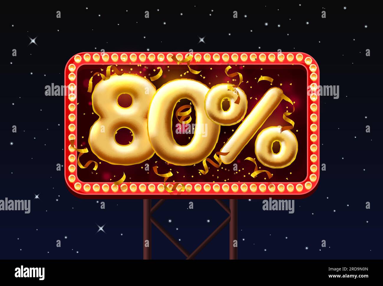Sale 80 off ballon number on the Night Sky background. Vector