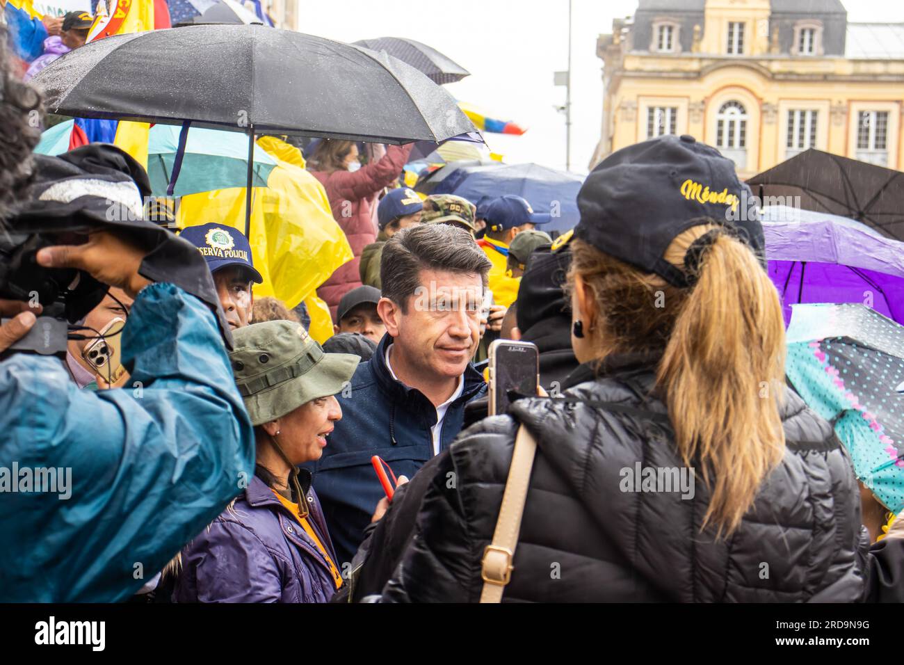 BOGOTA, COLOMBIA - 19 JULY 2023. Former Minister Diego Molano at the peaceful protest of the members of the active reserve of the military and police Stock Photo