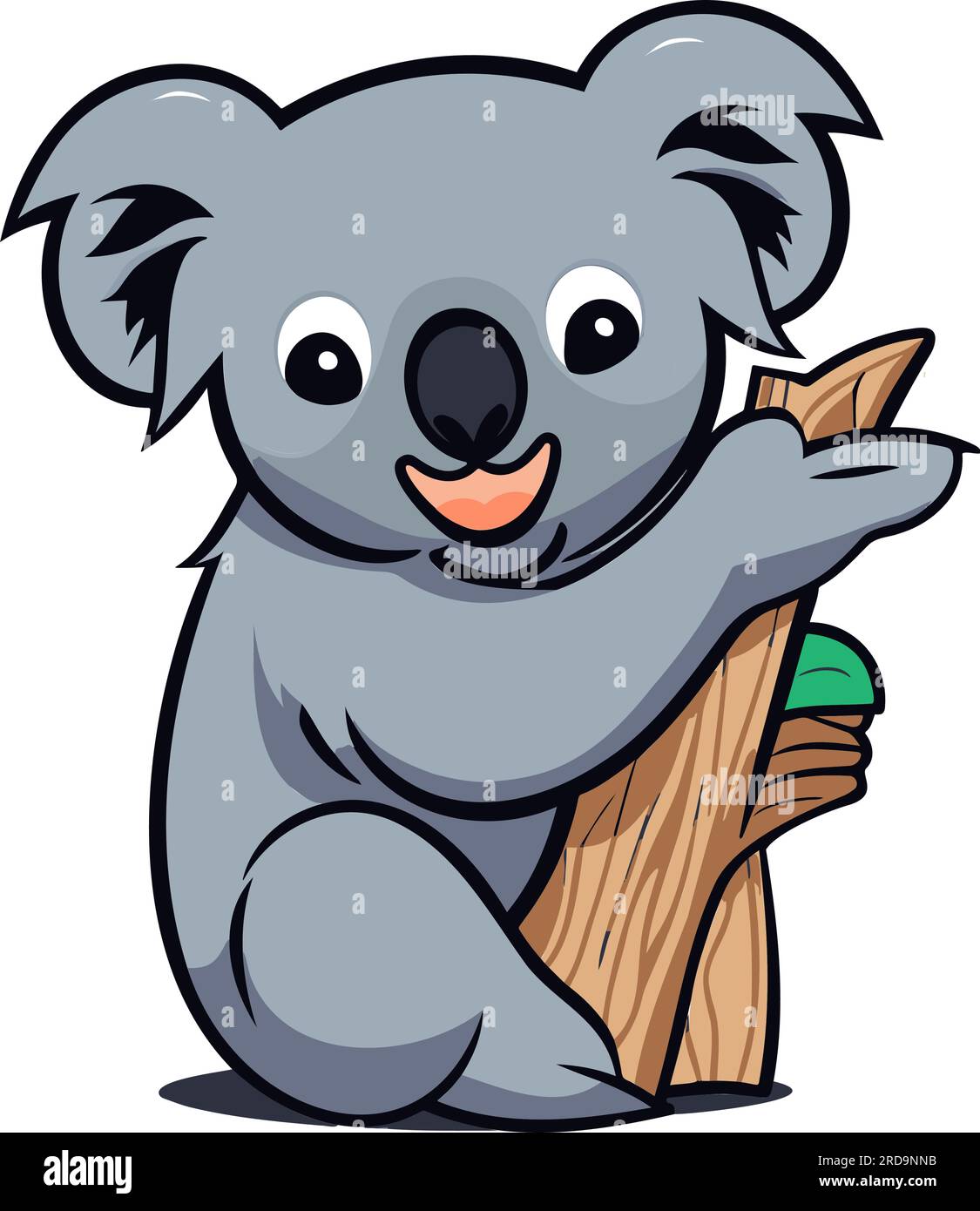 Cute Koala on tree branch isolated on white background. Flat Vector ...