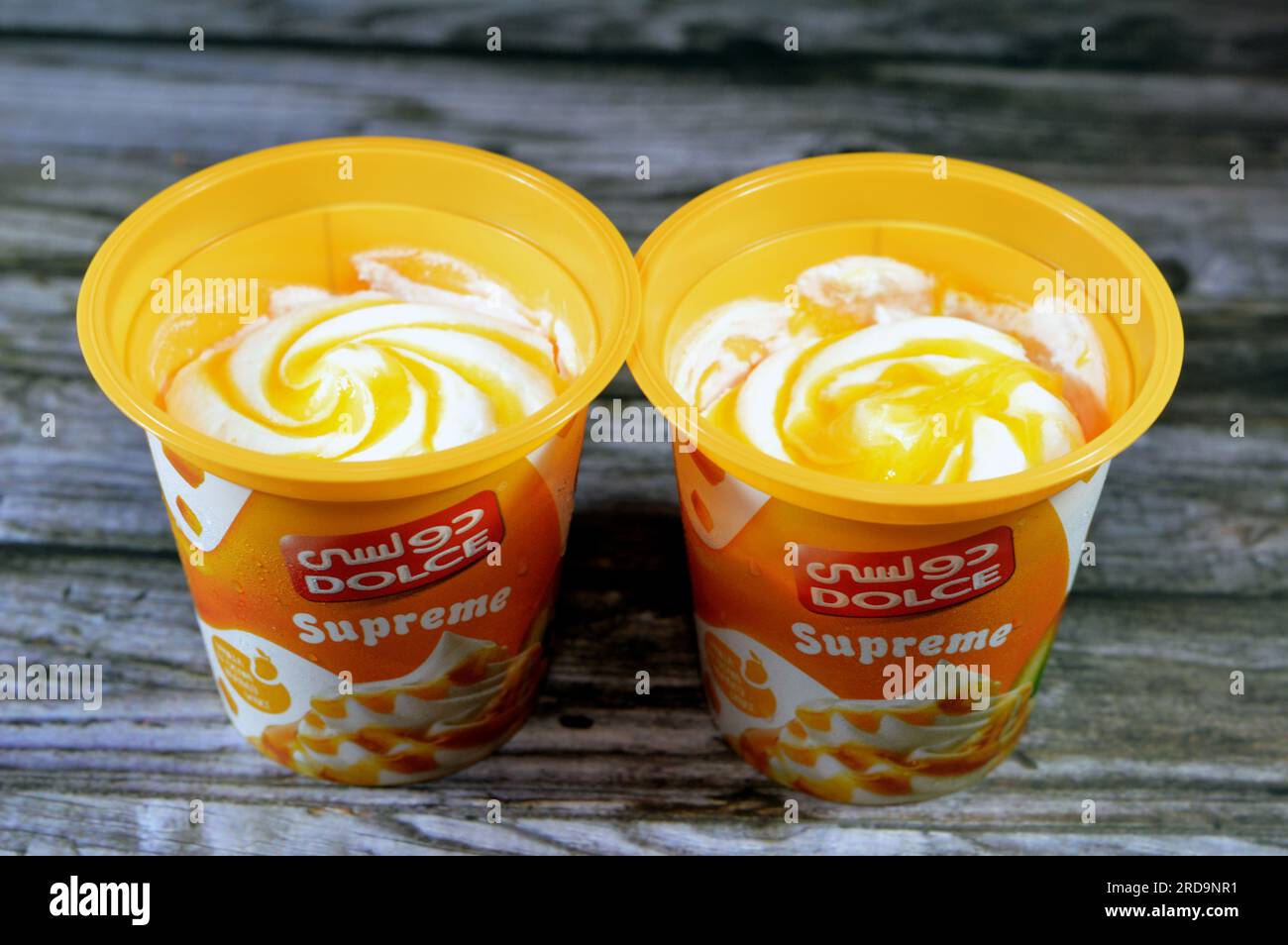 Cairo, Egypt, July 6 2023 Dolce Supreme ice cream frozen vanilla with