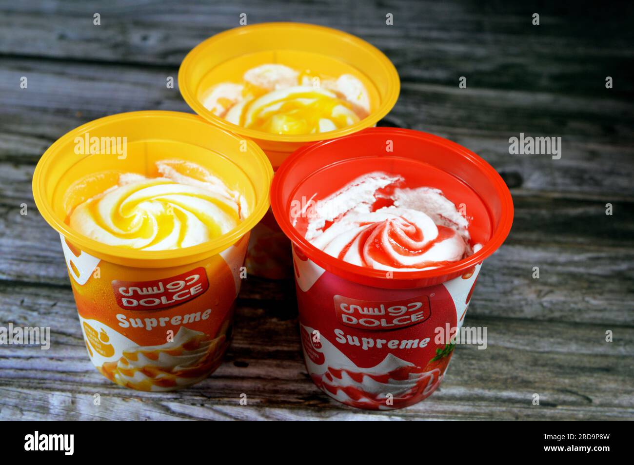 Cairo, Egypt, July 6 2023: Dolce Supreme ice cream frozen vanilla with ...