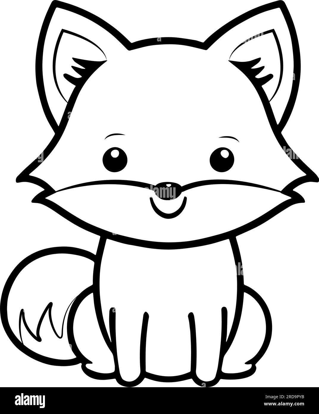 Cute fox isolated on white background. Coloring page Flat Vector illustration Stock Vector