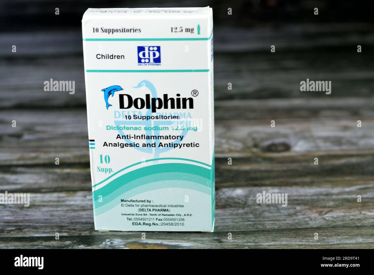 Cairo, Egypt, June 26 2023: Dolphin 12.5 mg 10 Supp. Diclofenac Sodium, Analgesic, nonopioid, antipyretic, nonsteroidal anti-inflammatory drug (NSAID) Stock Photo