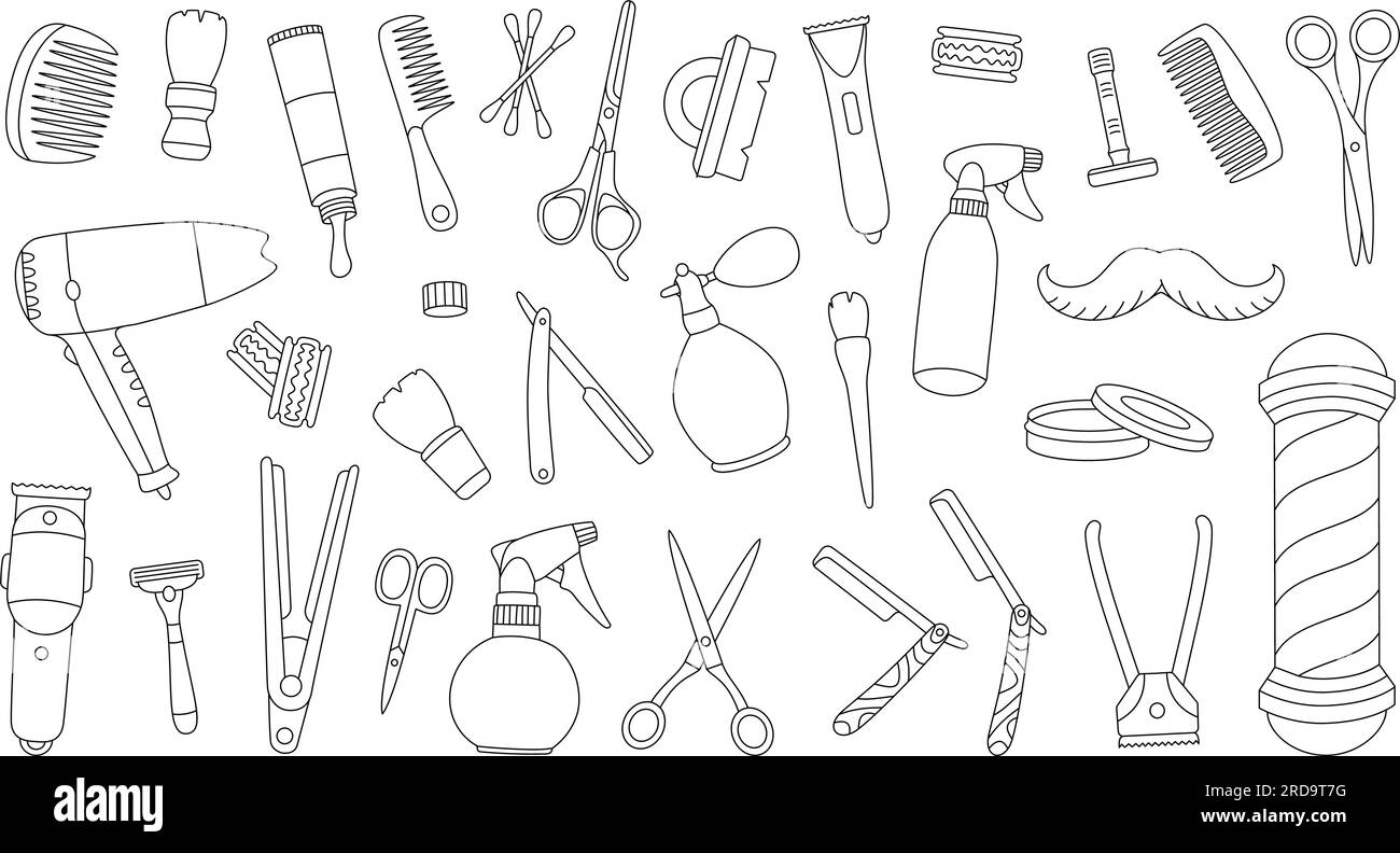Hairdressing tools outline set. Barber shop kit. equipments