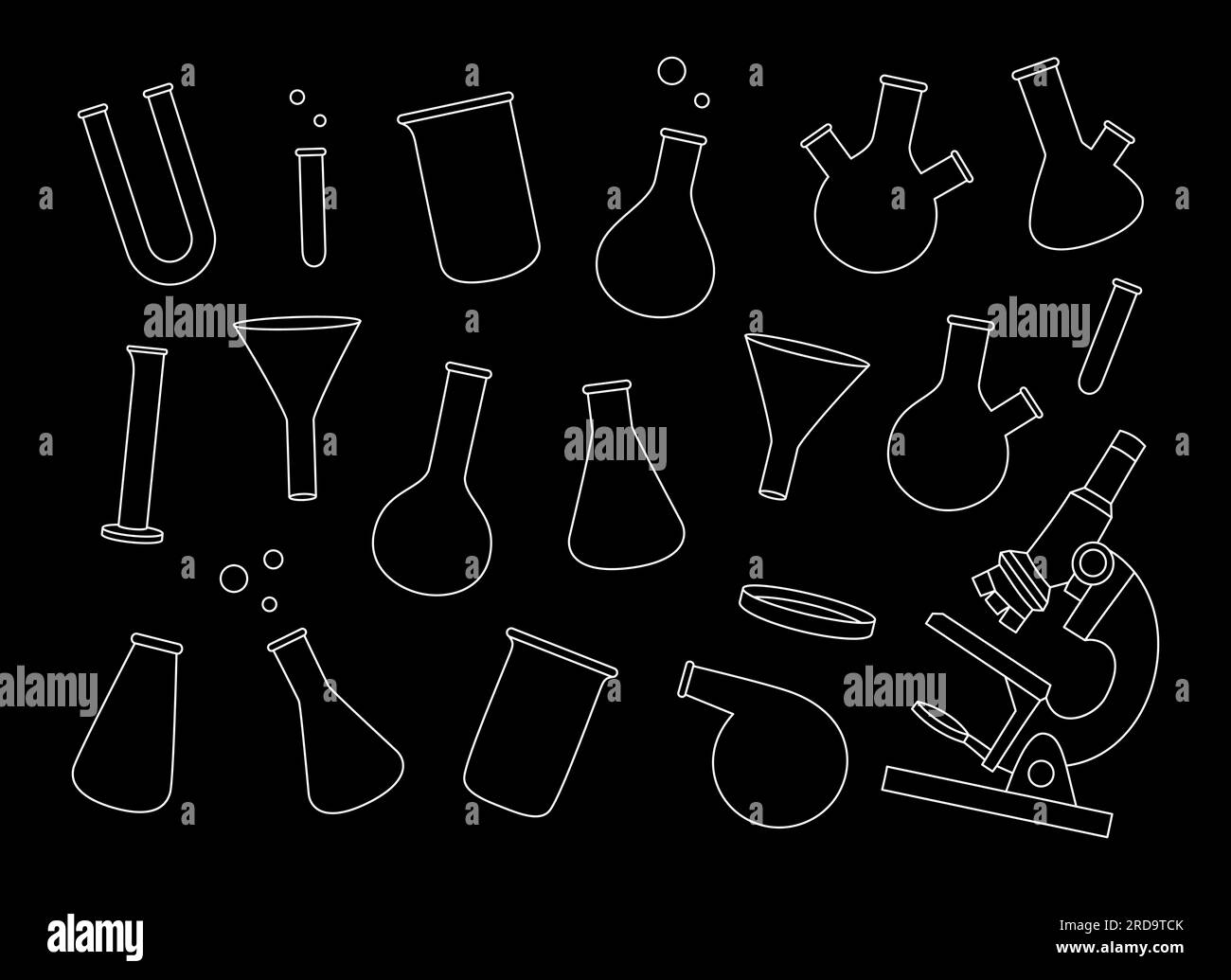 Laboratory glass equipment. Set of laboratory glasses for chemistry experiments. Conical flask