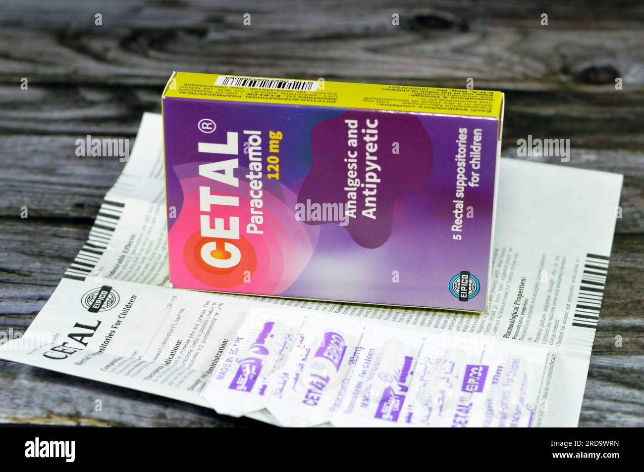 Cairo, Egypt, June 26 2023: CETAL (Paracetamol) 120 mg – 5 Suppositories For Children, Analgesic, Antipyretic, anti inflammatory by EGYPTIAN INT. PHAR Stock Photo