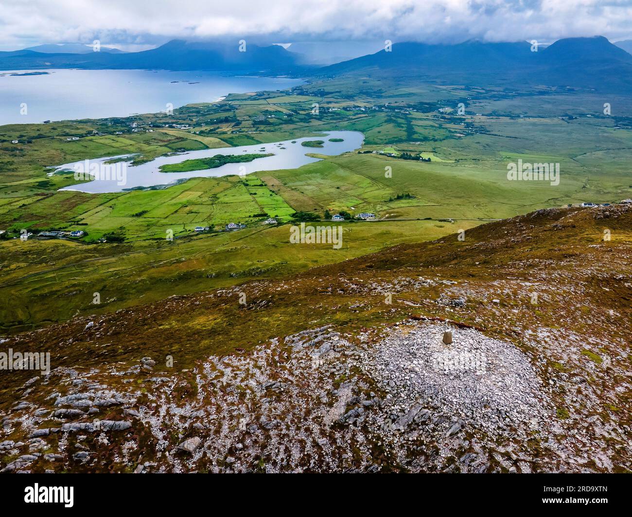 Panoramic view from Tully mountain at Connemara National Park in Ireland hiking trail Stock Photo