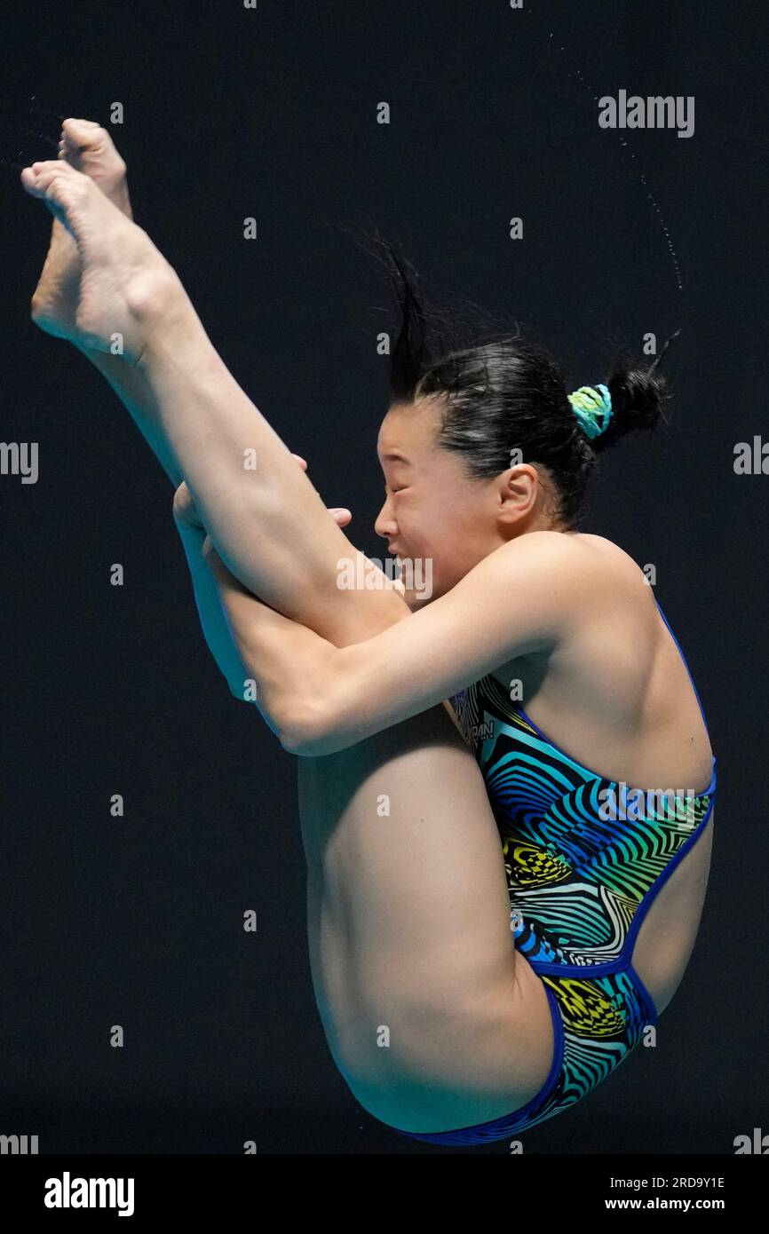 Sayaka Mikami of Japan competes during the women's 3m springboard diving preliminary at the World Swimming Championships in Fukuoka, Japan, Thursday, July 20, 2023. (AP Photo/Lee Jin-man) Stock Photo
