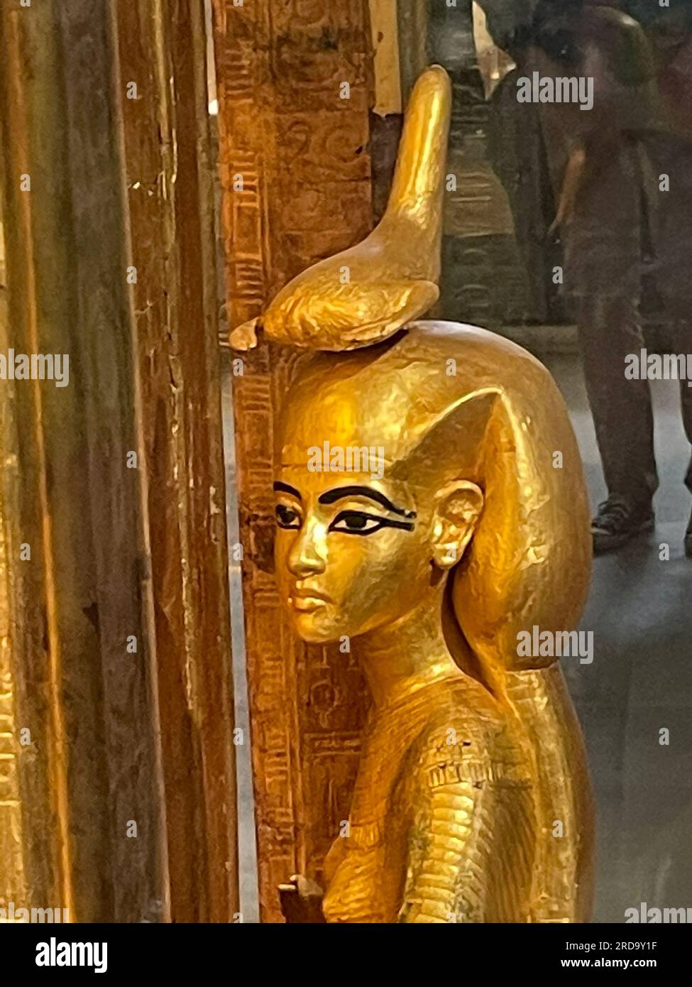 Cairo, Egypt July 15, 2023 Ancient egyptian gold statue of the protecting goddess Serket at