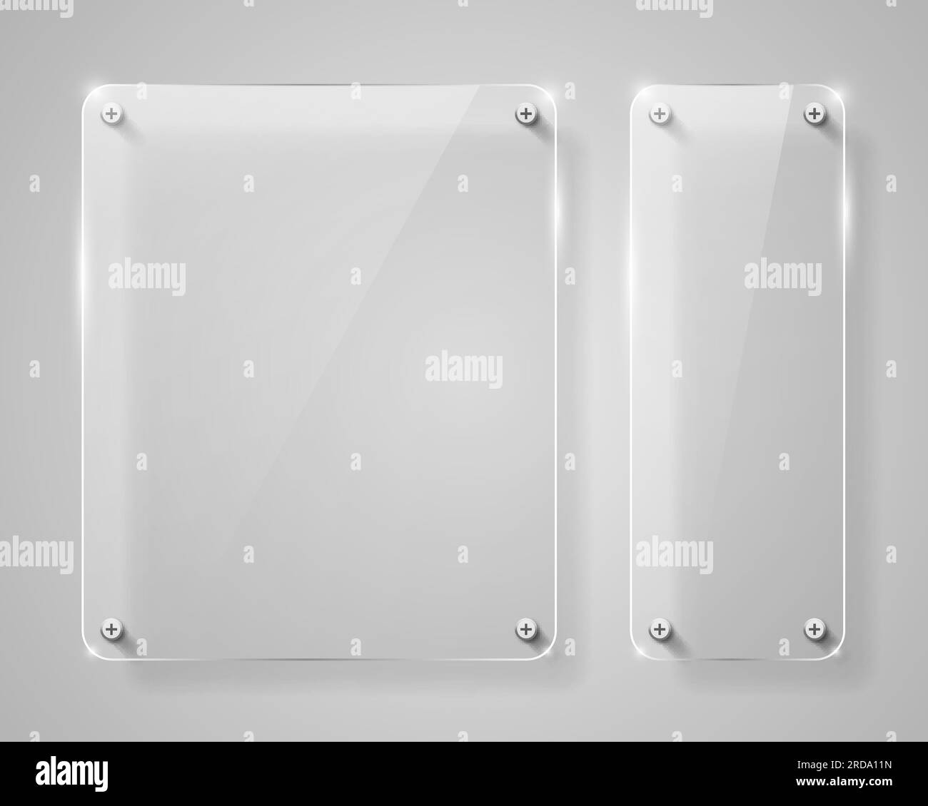 Realistic vertical transparent glass frame with shadow. Modern